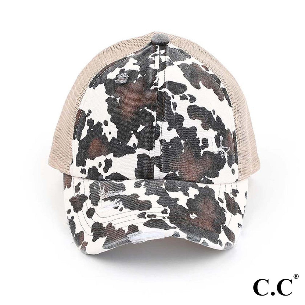 Distressed Cow Print Hat