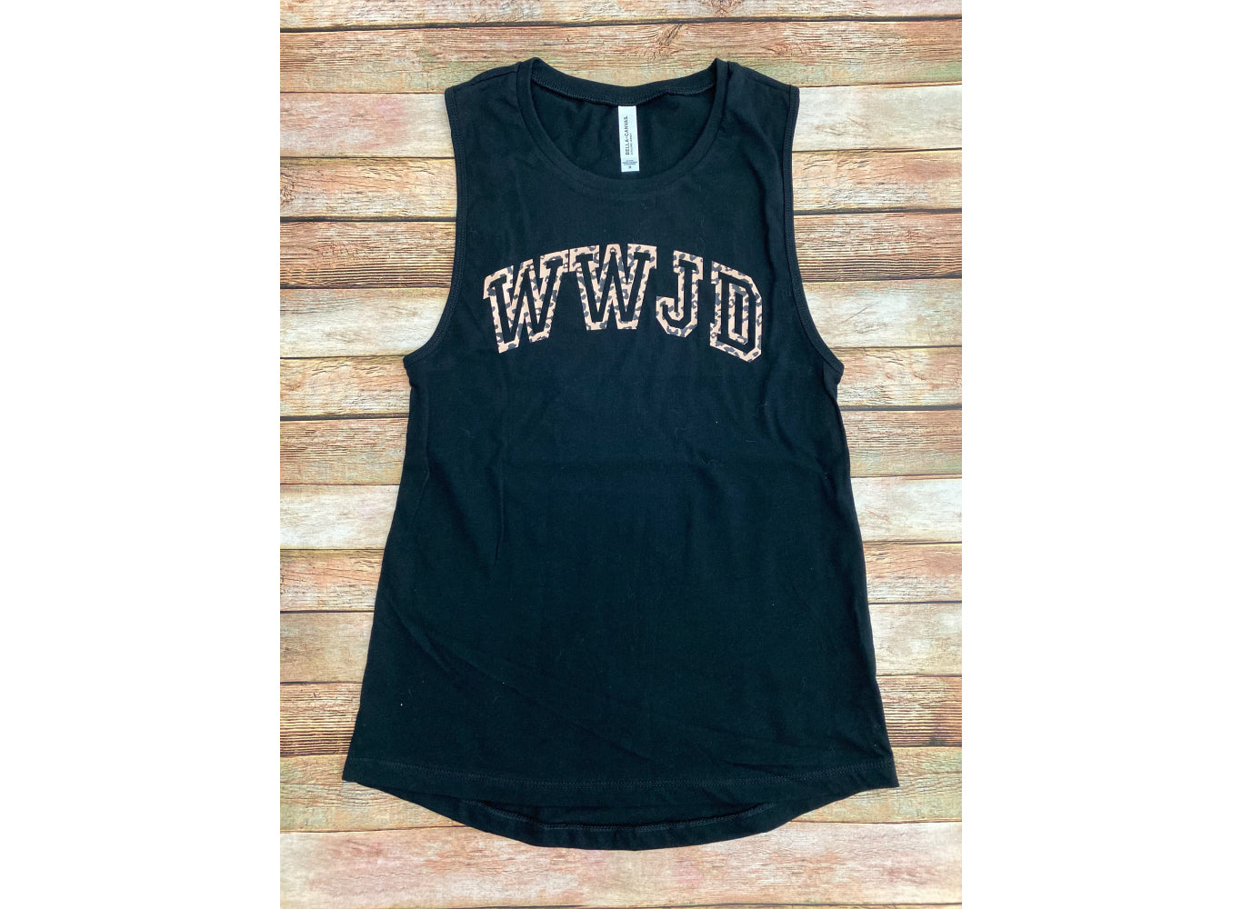 WWJD Ladies Muscle Tank - Leopard Print