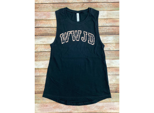 WWJD Ladies Muscle Tank - Leopard Print